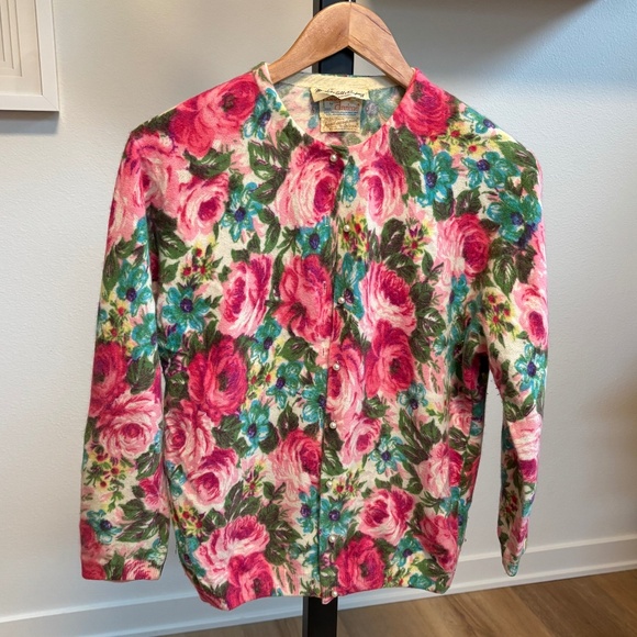 Vintage Angelon by Darlene Angora Rabbit & Lambswool Floral Cardigan, sz Small - Picture 1 of 10